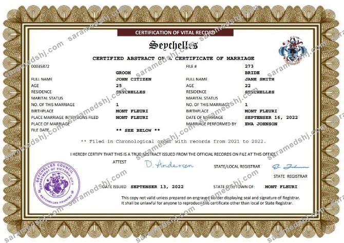Seychelles marriage certificate Word and PDF template